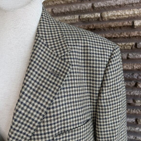 Tommy Hilfiger Blue Brown Houndstooth Plaid 3 Button Sport Coat Blazer Size 44L - Picture 8 of 14